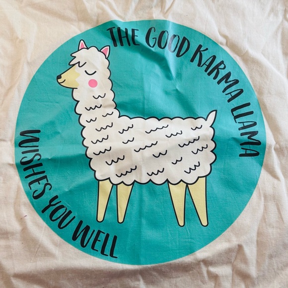 Llama Tote Bag “Good Karma Llama Wishes You Well” Canvas Cotton Reusable Bag - Picture 4 of 10